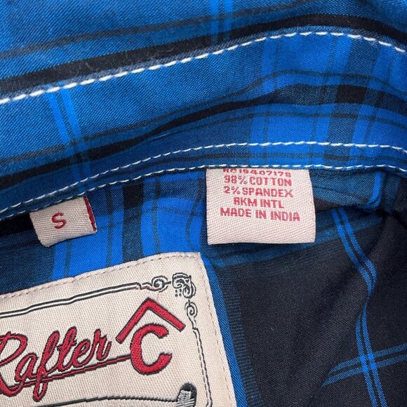 Cavender Rafter C Shirt Men Small Blue‎ Black Plaid Flex 45 Snap Cowboy Western - Picture 5 of 11